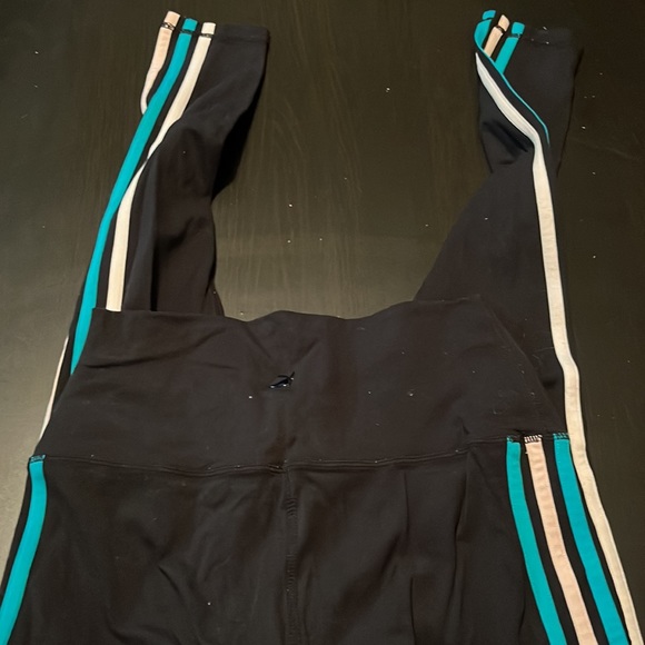 Black Glyder Athletic Leggings with Teal & White Stripes Down Side, Size Small - Picture 4 of 6